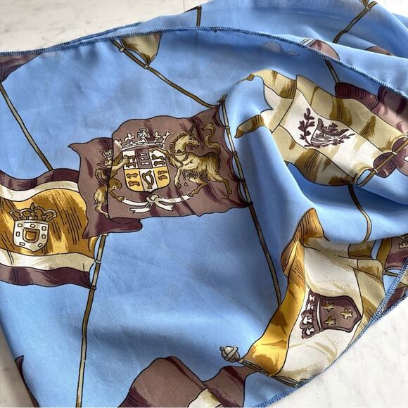 Vintage Light Blue Scarf with Heraldic Design and Button Detail - Picture 5 of 5